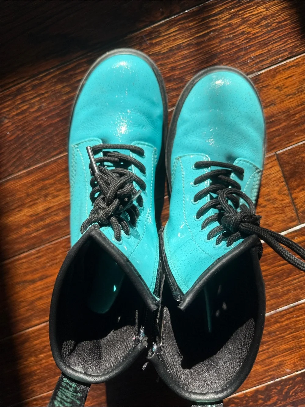 Dr. Martens Kids Teal Glitter Lace-Up Boot